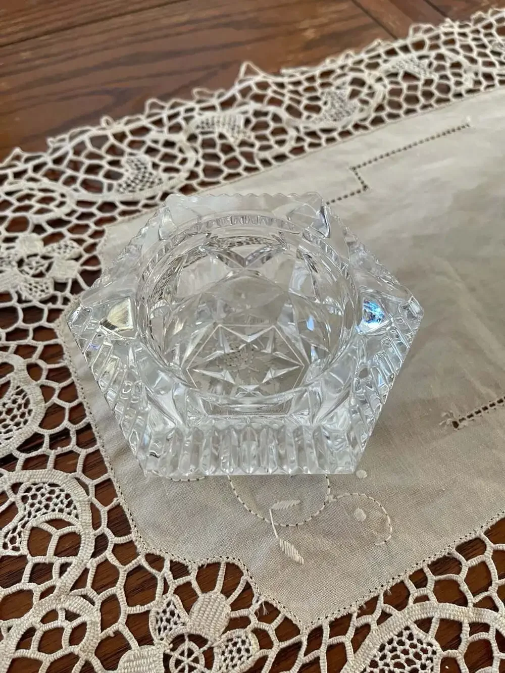 Cristal D'Arques Lead Crystal Hexagonal Votive Candle Holder / Open Salt Cellar